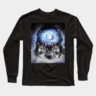 Cosmic Space Wolf Wolves Star Moon Long Sleeve T-Shirt